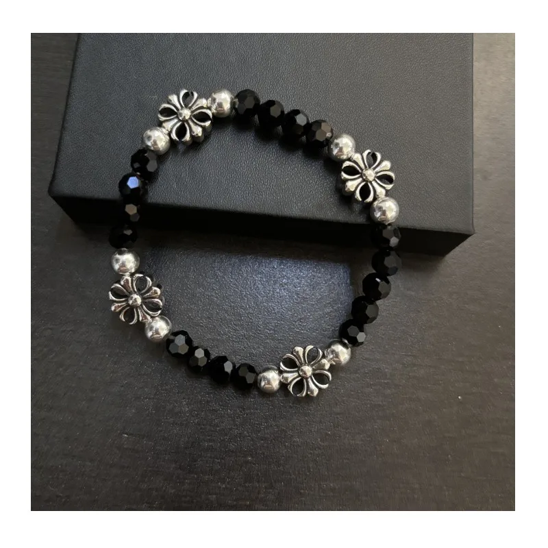 

Trendy Fashionable and Novel Versatile Hipster Cut Obsidian Cross Flower Accessories Beads Couple Bracelet