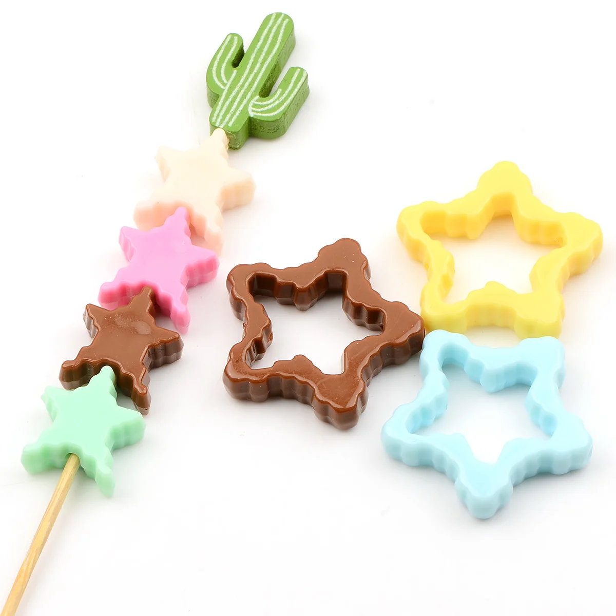 15/30pcs Random Color Hollow Wavy Star Acrylic Beads 30mm Loose Spacer Beads For Bracelet Jewelry DIY Craft Making