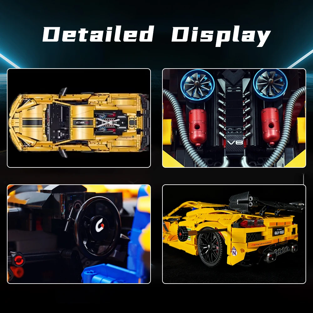 รถสปอร์ตใหม่ รุ่นจำลอง 1:8 ตัวต่อ 3372 ชิ้น ชุดตัวต่อเทคนิค สีเหลือง ของเล่นประกอบบนโต๊ะสำหรับเด็กผู้ชาย ของขวัญปี 2026