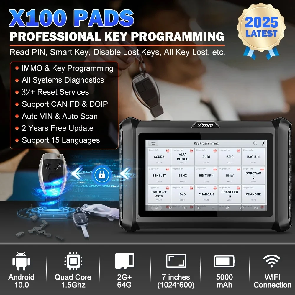 XTOOL X100 PADS Key Programming Tool Immobilizer All Key Lost Full System Car Diagnostic Tools 2-Year 32+ Reset With CAN FD DOIP