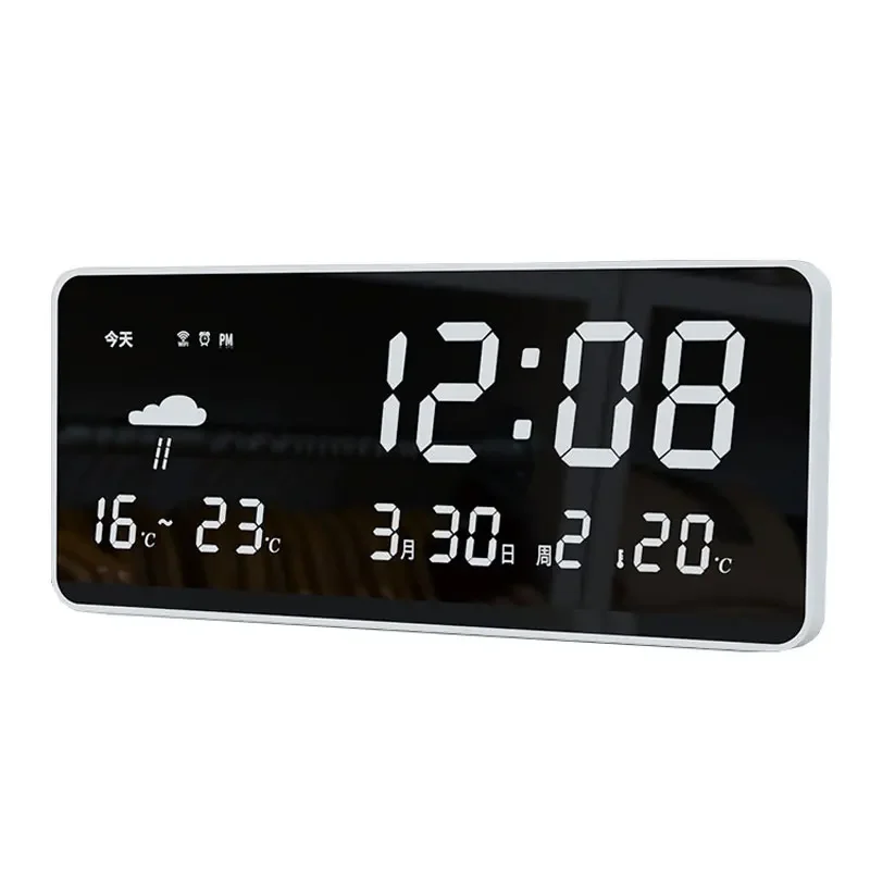 Wifi smart clock compact led luminous living room bedroom wall clock desktop calendar network automatic time