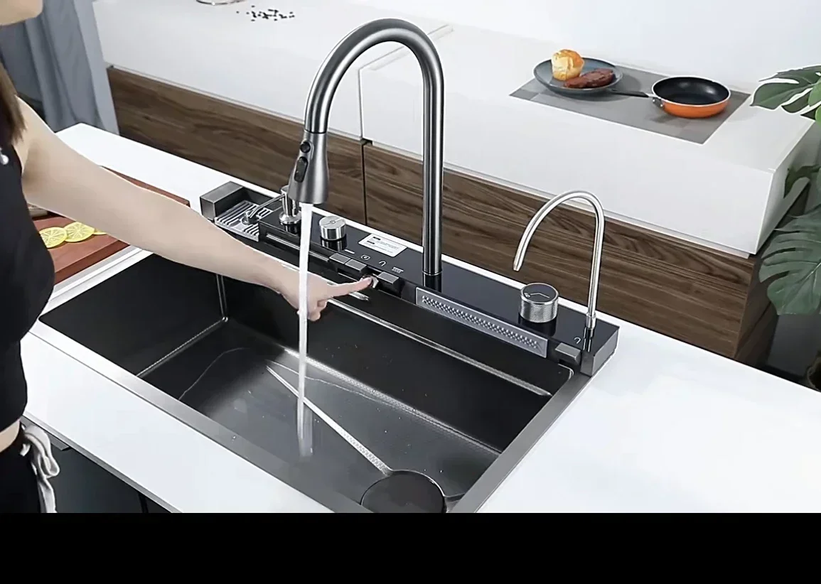 

Полная кухонная мойка в стиле водопада с большой одной чашей, современная полировка из нержавеющей стали. Горячие продажи.