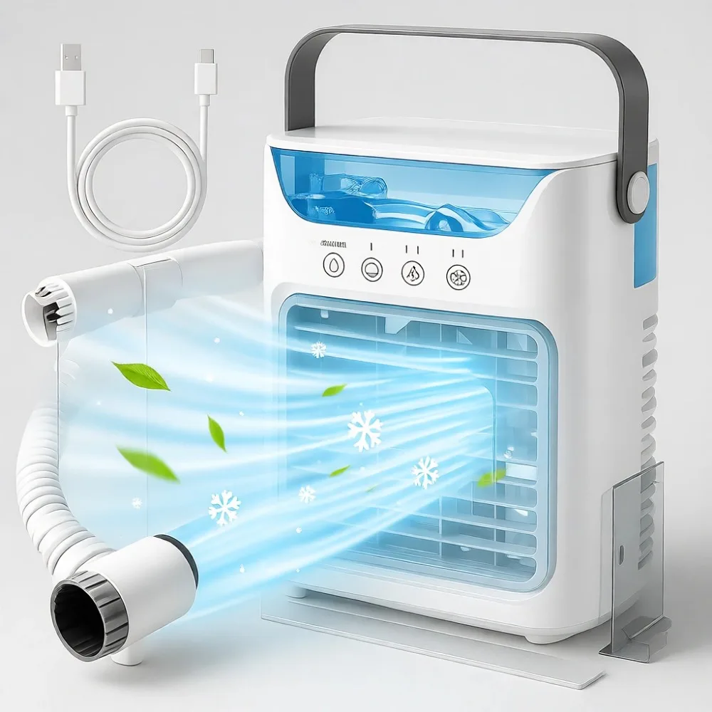 Portable 3 in 1 Cooler Fan 3 Speeds Large Tank LED Light 6H Timer for Bedroom Office