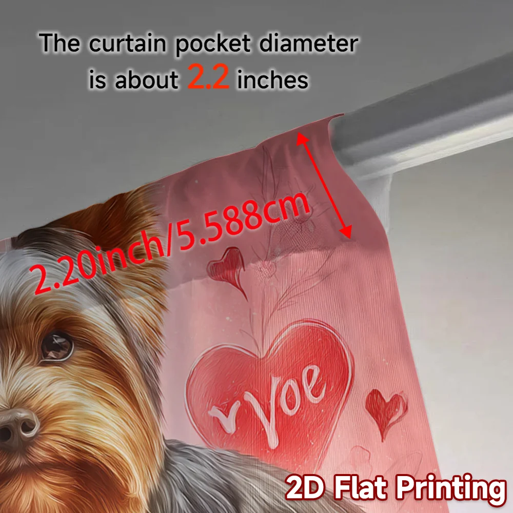Lovely Yorkie Dog Rose Heart Window Curtains 2 Panels, Pale Pink Base Red Flower Love Drapes Pet Lover Sweet Bedroom Decoration
