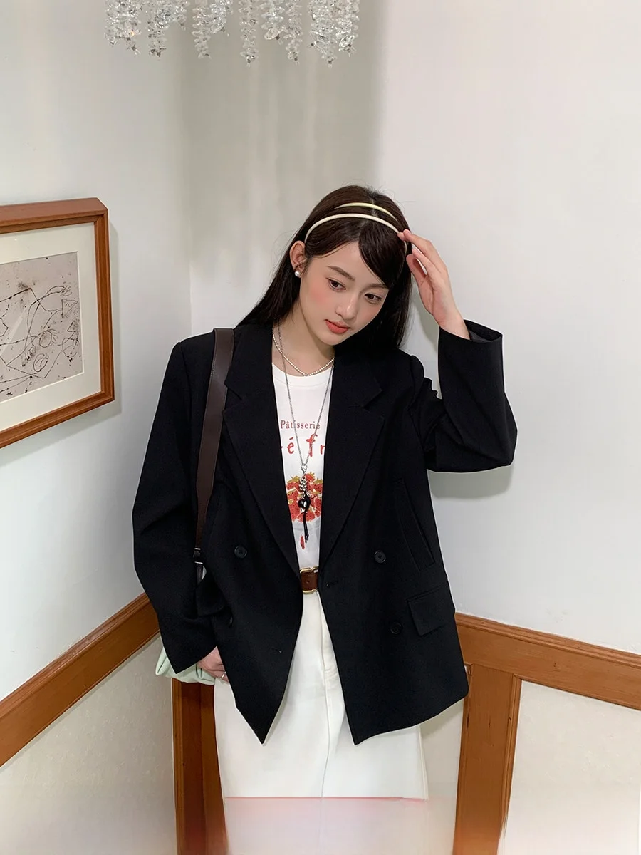 

Bla Double-Breasted Suit Jaet Women's Loose Commute Sle Autumn plus Size Slimming Outerwear Cleanfit Li Xiaoxiao