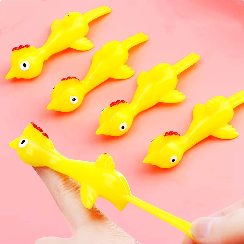 10PC Mini Yellow Sticky Finger Catapult Chicken Shooting Toy Boys Girls Gifts Children\'s Day Birthday Party Gifts Pinata Filling