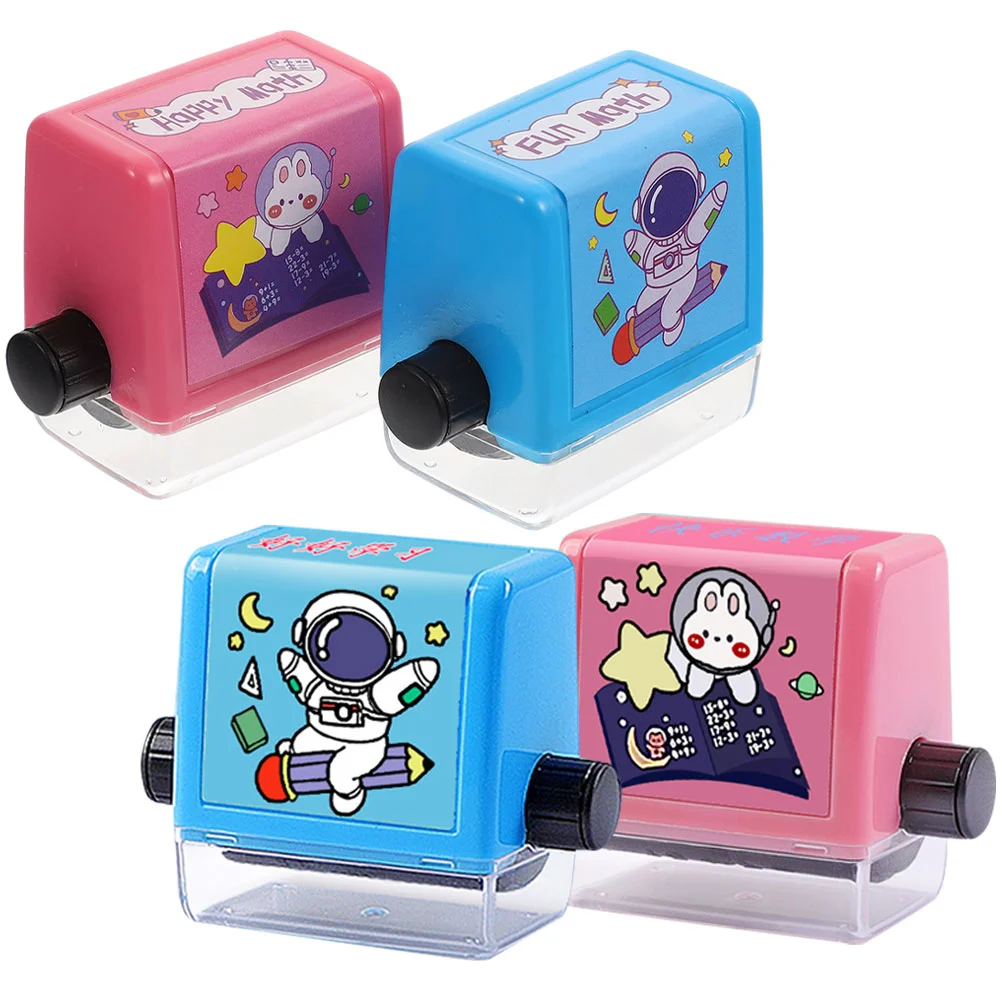 4 Sets Math Roller Stamp Teaching Small Learning Students Stamps Scroll Addition and Subtraction Seal Multiplication Division