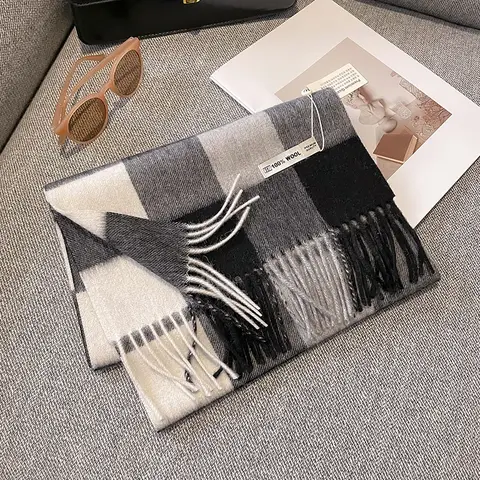 Ny svart halsduk kashmir ull damhalsduk varm rutig halsduk dam vinterhalsdukar XWJ07 10 best sales kashmirullsjalar - №7