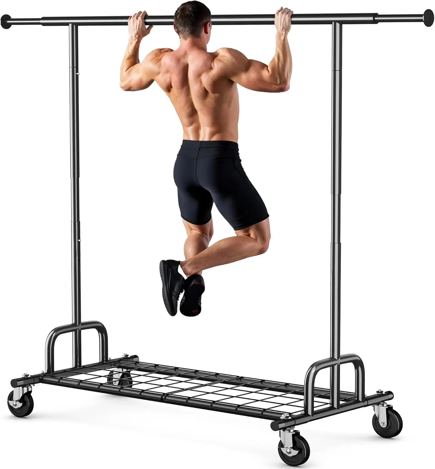 Clothes Rack Collapsible Clothing Garment Rack Capacity 525LBS Clothing Racks on Wheels Heavy Duty Rolling Clothes Rack for H