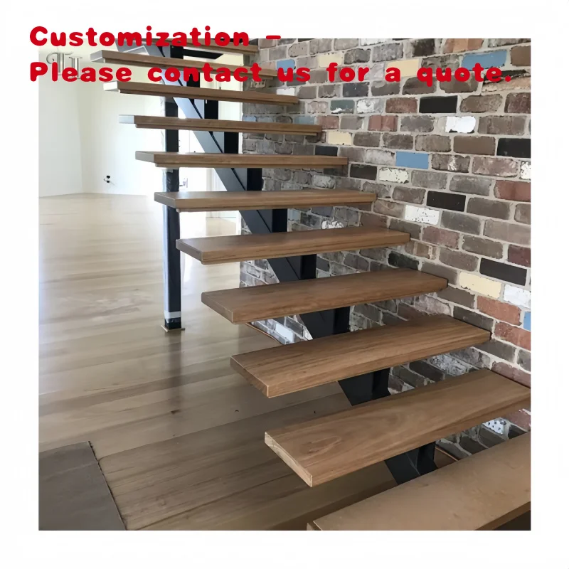 custom.Wooden Straight Design Staircase Metal Straight Stairs Modern Indoor Wood Stairs