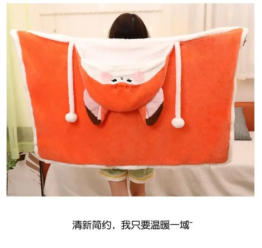 120cm New Cartoon Fox Plush Cloak Coral Fleece Soft  Air Blankets  Warm And Loving For Girl Winter Valentine Christmas Gift