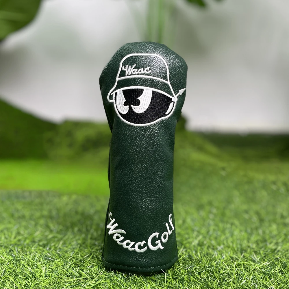 Penutup pelindung golf berwarna hijau tua, desain pola bordir, perlindungan tongkat golf yang ditingkatkan, aksesori golf, bahan PU