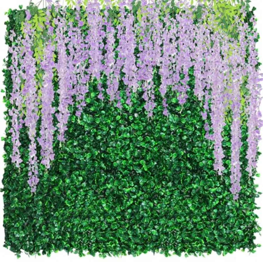 

54 Pack Greenery Backdrop with Flowers Include 18 Pcs 16" x 24" Grass Wall Panels Artificial Hedge Boxwood Panels 36 Pcs