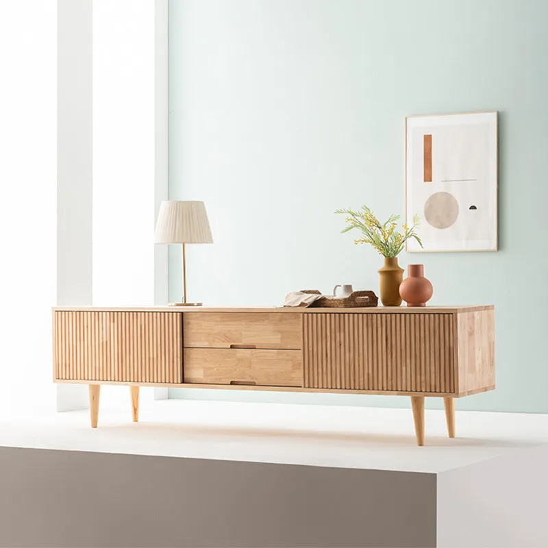 Nordic solid wood TV cabinet modern simple floor-to-ceiling living room wabi-sandy wind small apartment Japanese-style retro flo