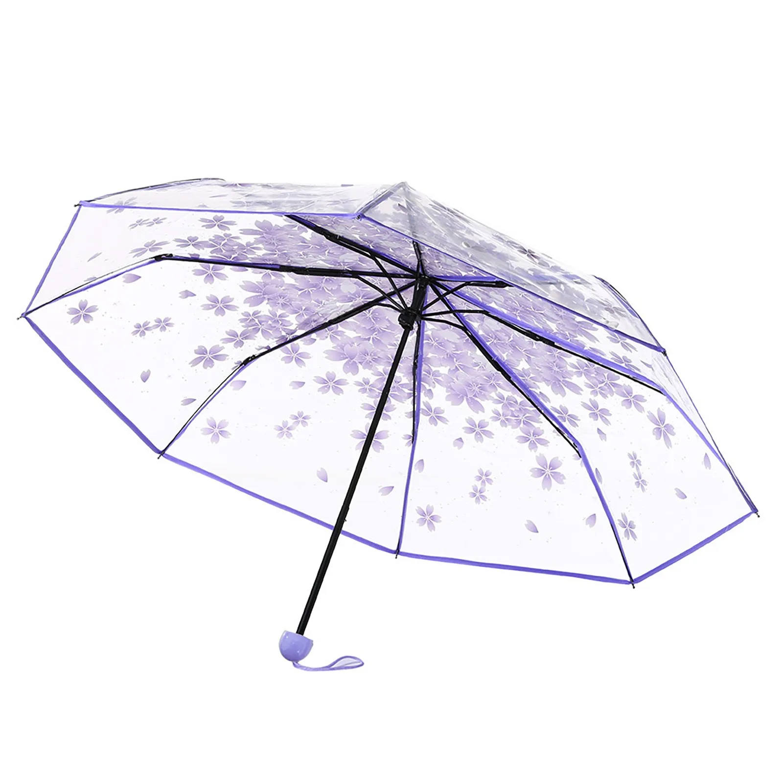 Three Fold Umbrella Women Transparent Clear Cherry Blossom Mushroom Sakura Folding Sunshade Rain Umbrella Folding Travel Umbrell