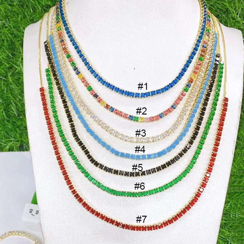 

5Pcs Dainty Minimalist Colorful CZ Tennis Chain Necklace Rainbow Cubic Zircon Gold Choker Crystal Necklace for Women Collares