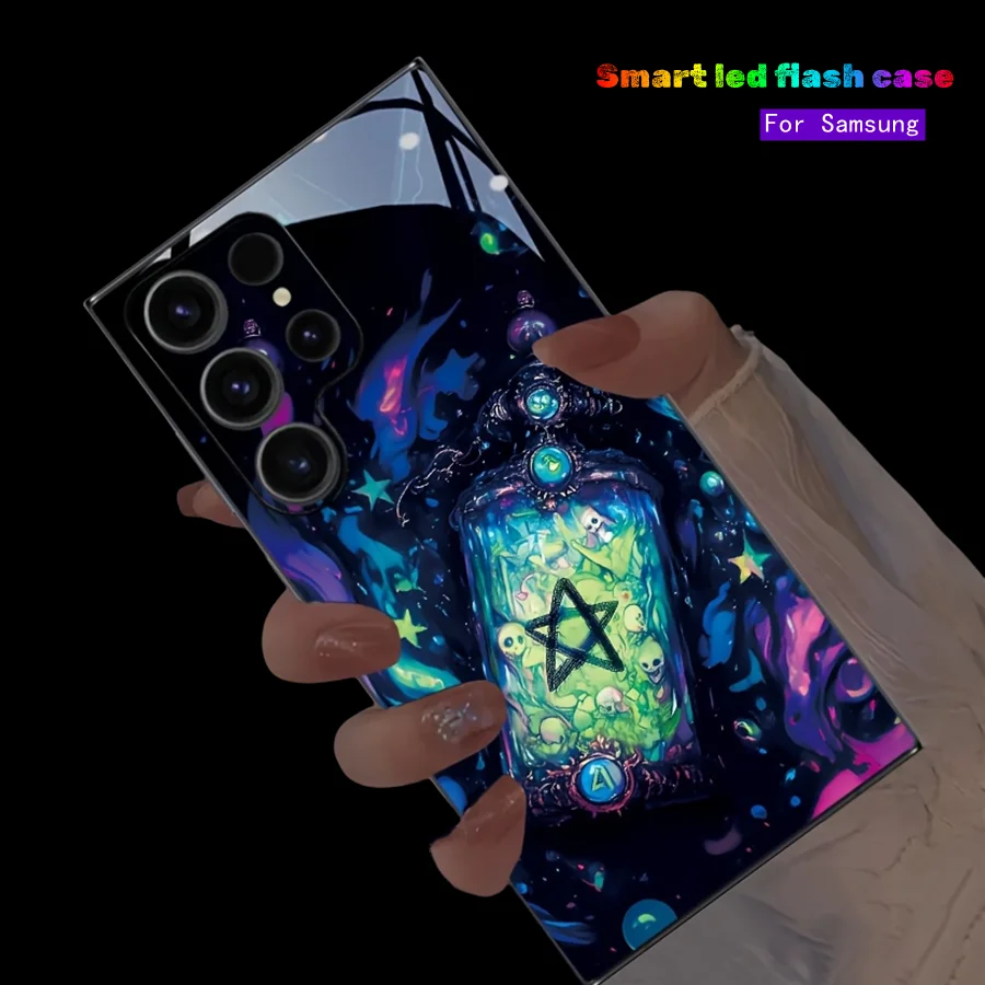 

Starry Drifting Bottle Luminous Phone Case For Samsung S25 S24 Ultra S22 S23 S21 Ultra FE Plus Skull LED Flash Cover Capas Bags