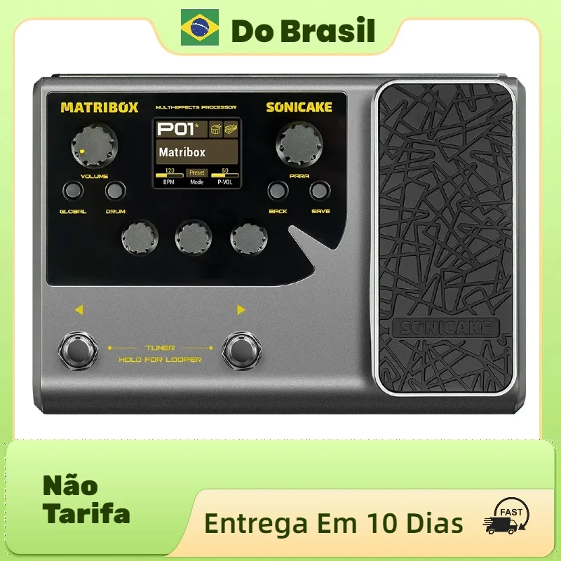 Sonicake Matribox Brasil Novo 140 Processador de múltiplos efeitos para guitarra/baixo/acústico embutido com pedal de expressão Looper modelagem AMP