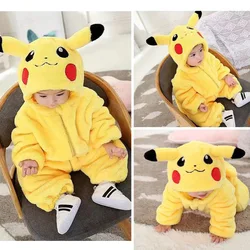 Cartoon Pikachu Shaped Baby Jumpsuit Spring And Autumn Thickened Baby Going Out One-Piece Pikachu Yellow Warm Clothes