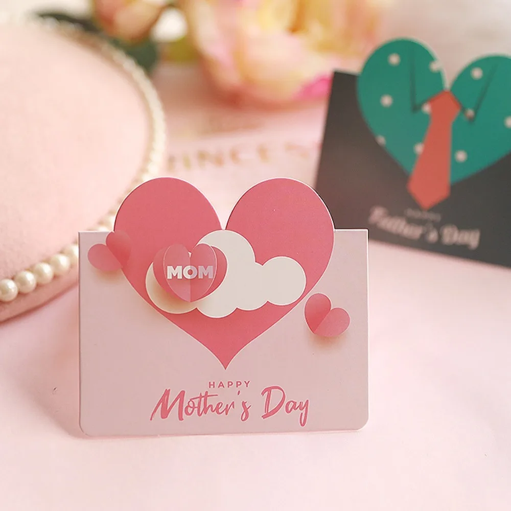 3D Folding Heart Greeting Card Message Blessing Note Card for Mothers Fathers Day Birthday Wedding Thank You DIY Festival Gift