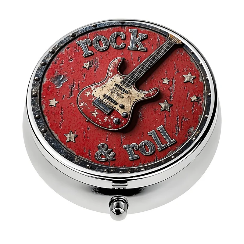 1 wallet-style pill organizer with 3 compartments, rock-themed pill case, suitable for wallets, metal vitamin storage box, wallet pill organizer, unique gift, compact pill case, suitable for travel and daily use