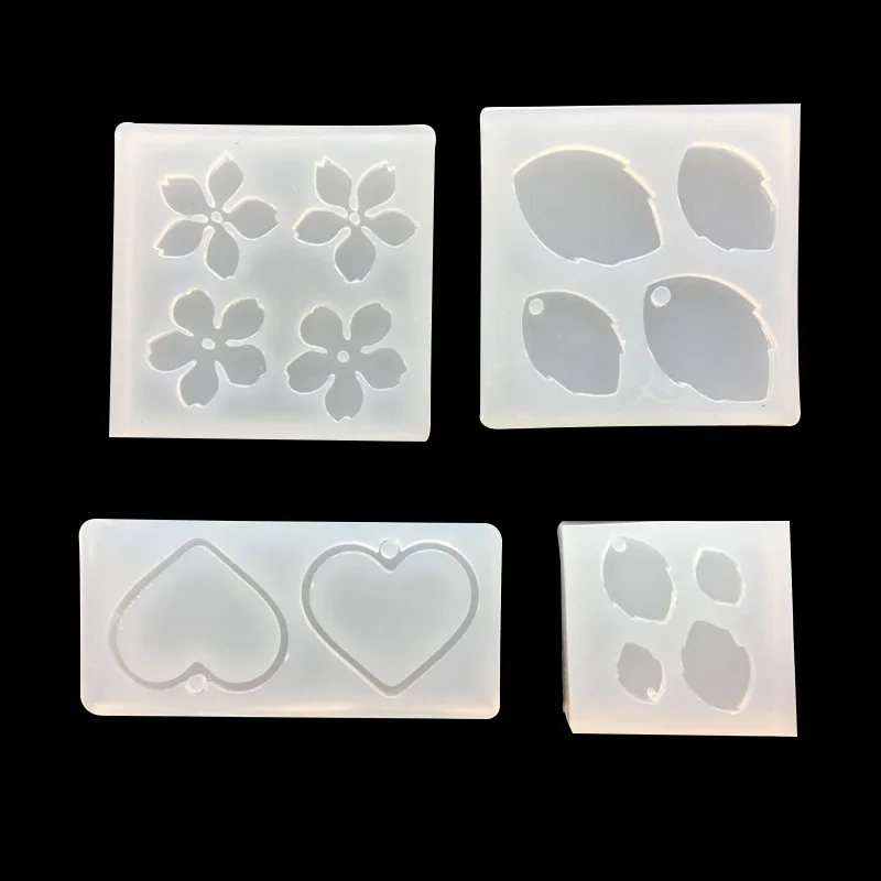 Mirror Crystal Glue UV Middle Hole Small Flower with Hole Heart Size Leaves Clay Ornament Pendant Mold Silicon Moulds