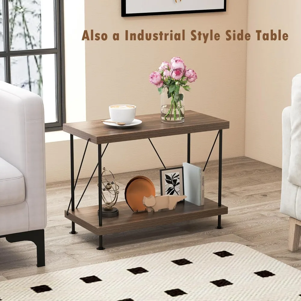 2-Tier Open-Back Bookshelf of 2, Freestanding Display Rack, Metal Frame Storage Shelves, Industrial Style Bookcase, Home