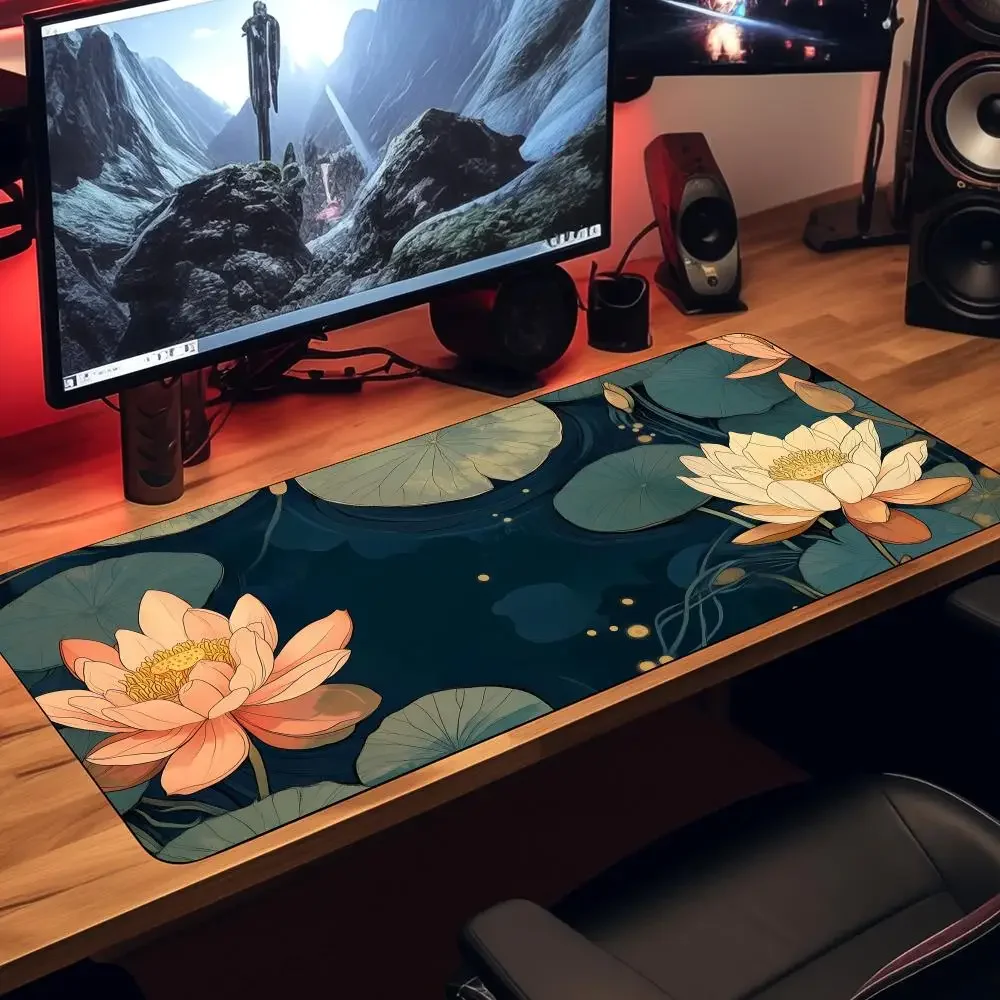 レトロフラワーアートレンダリングマウスパッドデスクマットゲームマットゲーマーPCアクセサリーキーパッド拡張パッドゴム滑り止めオフィスパッド