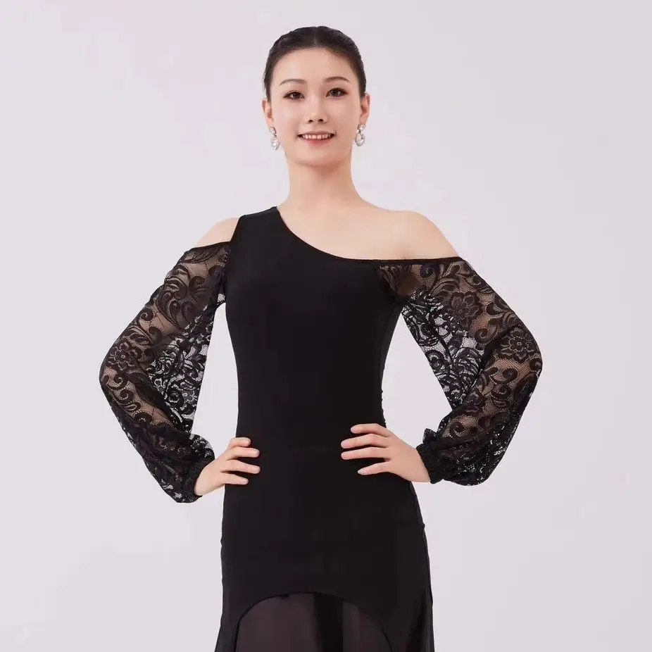 Adult Modern Dance Costume Sloping Shoulder Lace Top Waltz National Standard Dance Practice Clothing Latin Dance Clothes DN21953