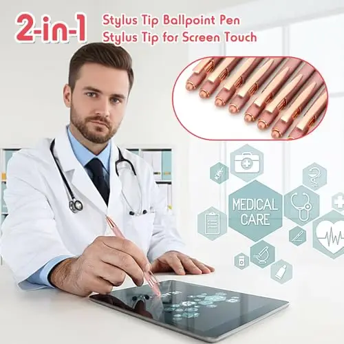 100 Pcs 2 in 1 Stylus Tip Ballpoint Pens, Rose Gold Metal Retractable Touch Screen Pen for iPad Tablet, Non-Slip Grip