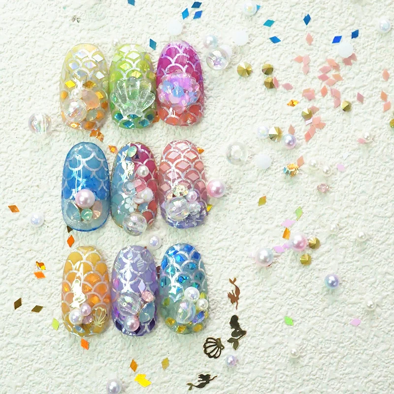 Ocean Nail Foils for Transfer Paper Pearl Decoration Gradient Color Fish Scale Nails Wraps Sea Wave Manicure DIY Accessories