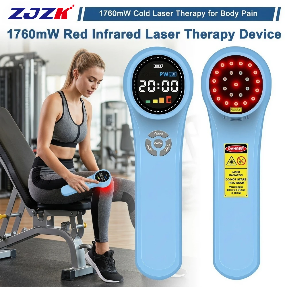 ZJZK 1760mW Deep Tissue Infrared Light Physiotherapy Portable 660 810nm 980nm Cold Laser Device for Body Joint Pain Relief Home
