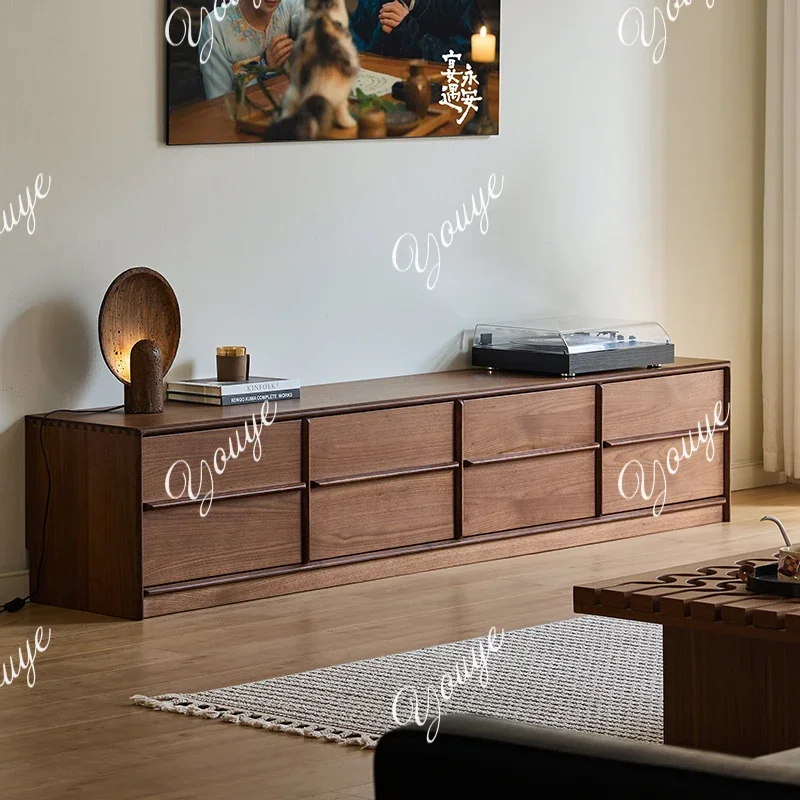 

J Medieval Style North American Black Walnut Solid Wood Skeleton Line TV Cabinet Living Room Home Floor TV Cabinet