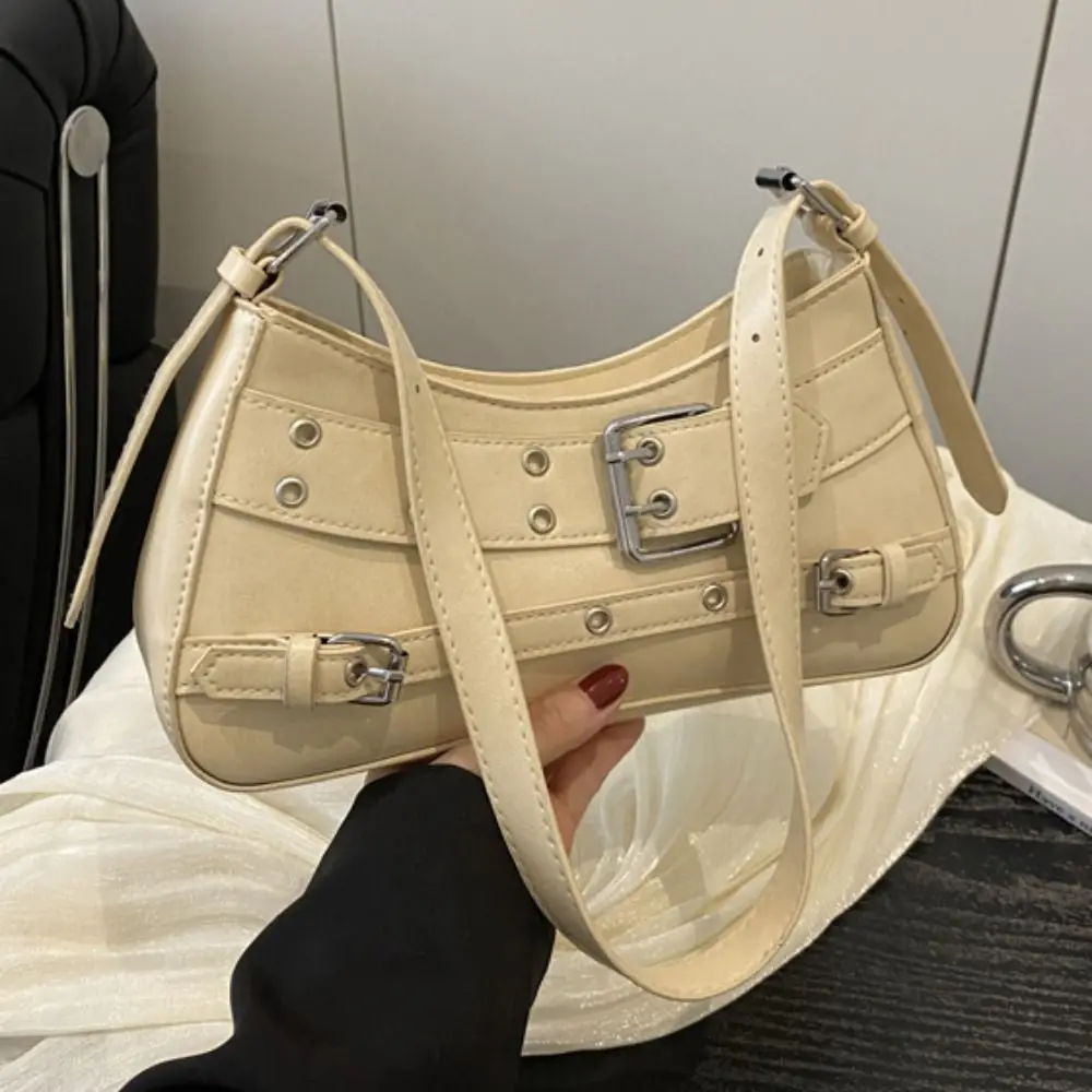 

Trendy Elegant Belt Buckle Shoulder Bag Korean Style Rivet Y2k Underarm Bag Harajuku Gothic Spicy Girls Handbag Club