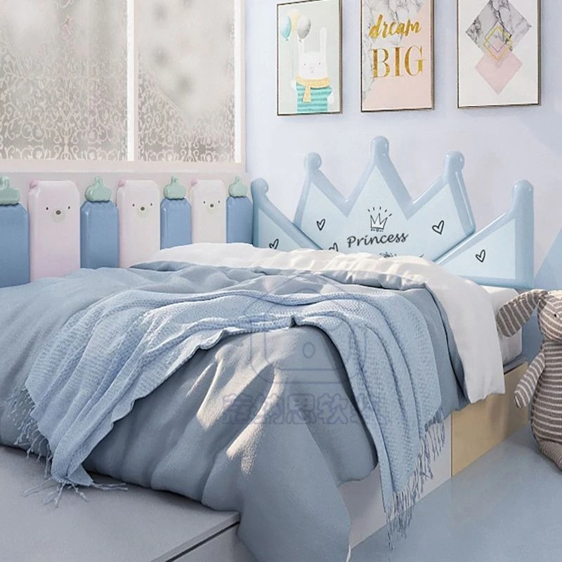 لوح رأسي للسرير على شكل تاج للأطفال الأولاد والبنات وغرفة نوم خشبية مضادة للتصادمات Cabecero Cama #1