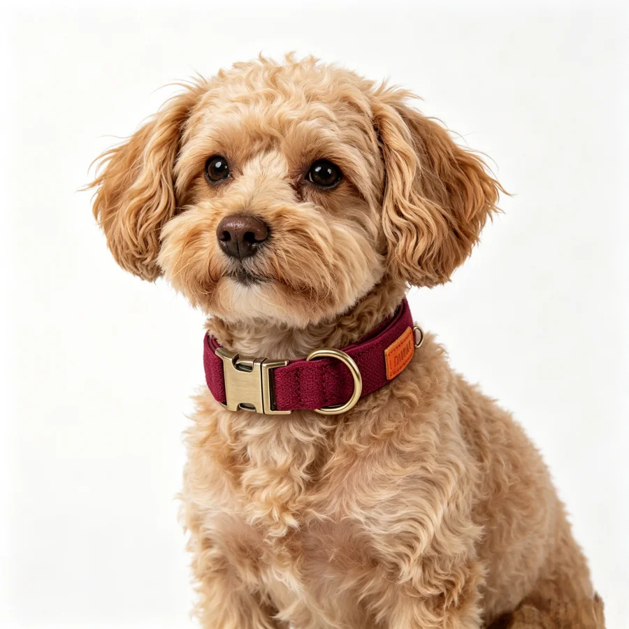 Red Pet Collar with Alloy Buckle Comfortable Dive Material Lining Durable Woven Strap Non-Marking Fur for Small to Medium Dogs