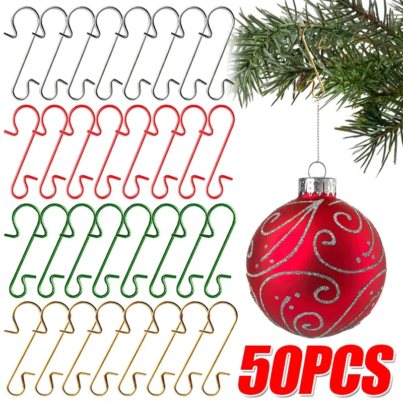 10/50Pcs Christmas Ornament S-Shaped Hook Xmas Tree Ball Pendant Hanging Metal Hooks Navidad New Year Party Decorations Supplies