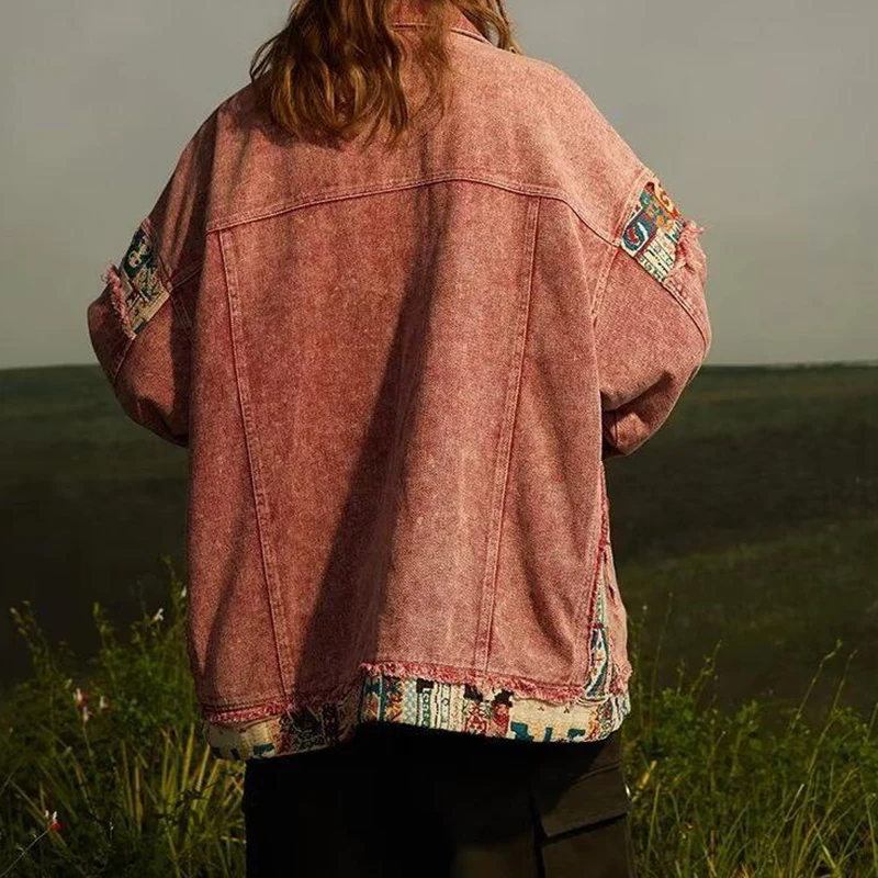 Korean-style denim jacket women retro old fashion stitching design sense niche loose cardigan jacket in spring and autumn