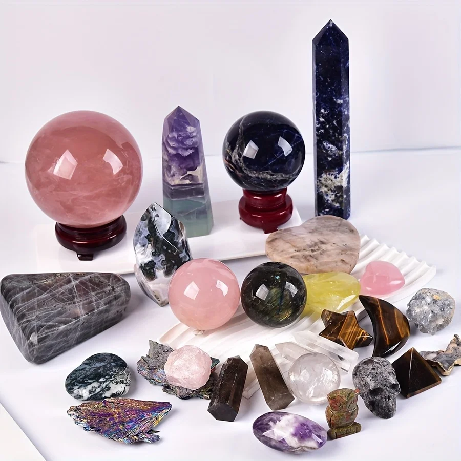 Mixed Crystal Decorative Stones – Natural Freeform Spheres, Obelisks & Palm Stones in 2lb/4lb/6lb/8lb Sets | Unique Specimen Gif view 3