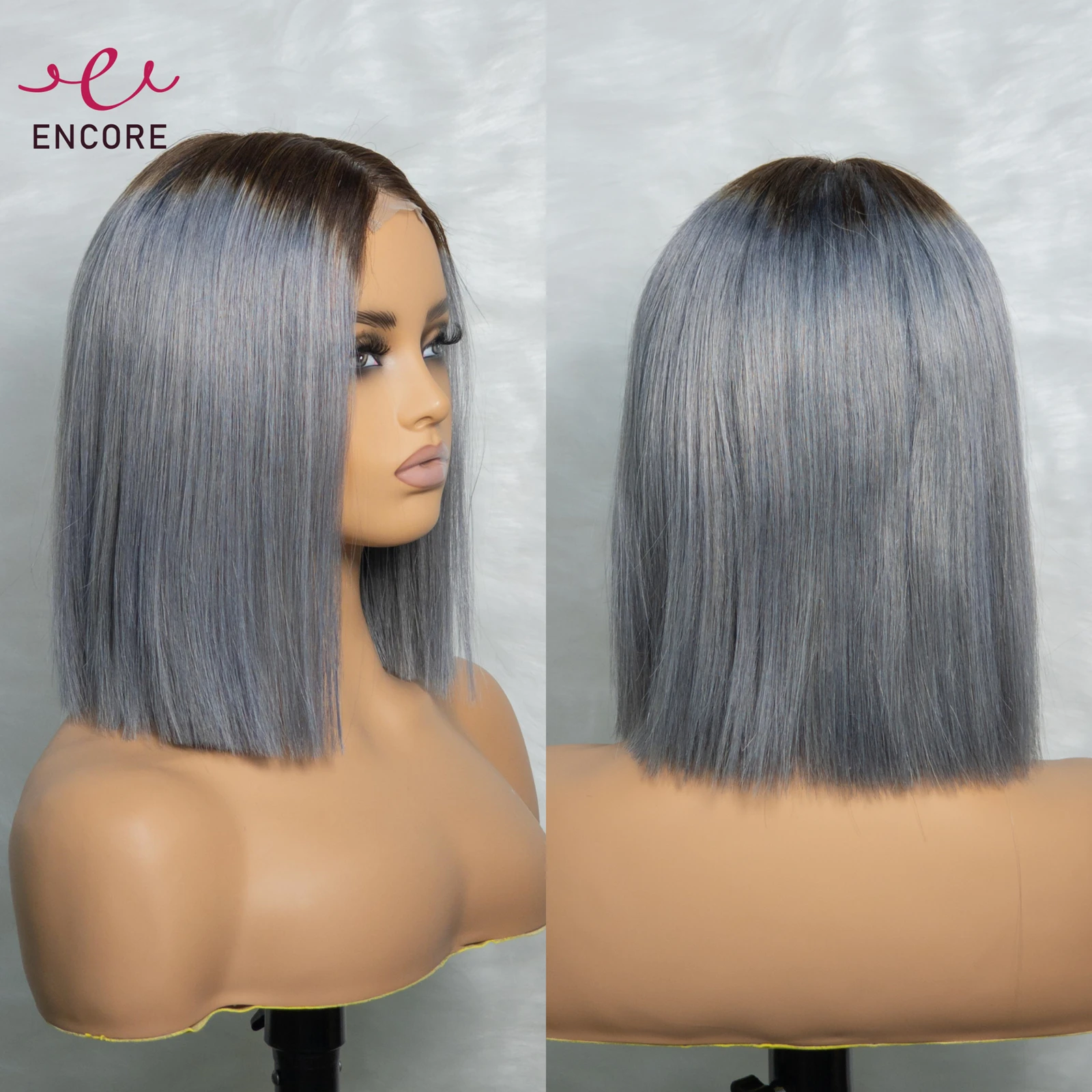 

10-12Inch Grey 250% Density 2x6 Lace Closure Short Bob Wigs Bone Straight Bob Wigs Double Drawn Brazilian Human Hair Lace Wigs