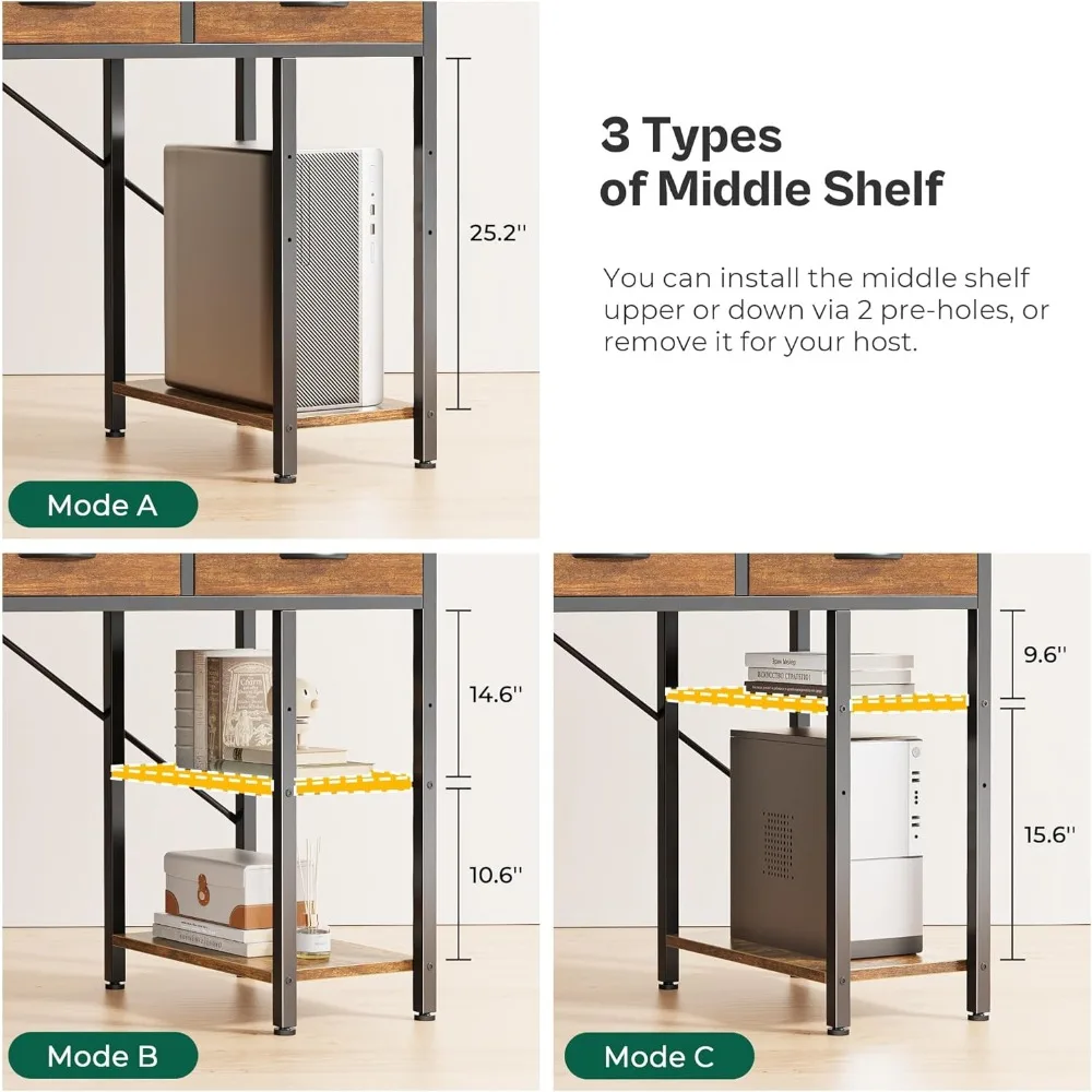 Computer Desks with 6 Drawers,47 Inch Office Desk with Shelves, Reversible Gaming Desks, Corner Desk with Storage, Work Desk for