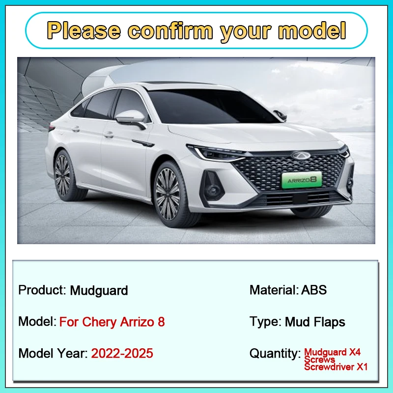 

Car Mudguards For Fownix Chery Arrizo 8 Fulwin A8 Pro A8L 2022-2025 Flap Splash Guard Front Rear Fenders Mud Flaps Accessories