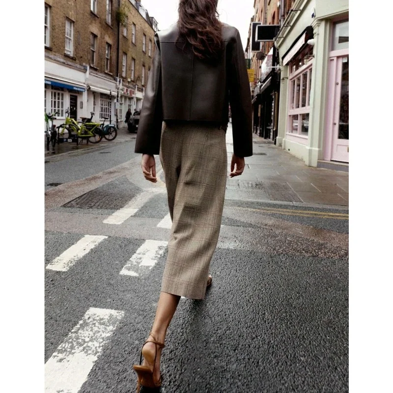 Autunno nuove donne Briti Sle lungo Sve risvolto sciolto pelle PU ort Jaet cappotto casual Sle fibra di poliestere bottone Clo...