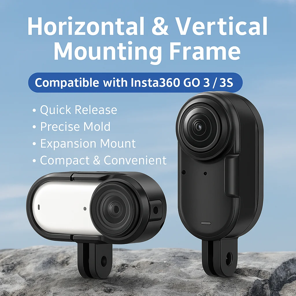 Mounting Frame for Insta360 GO 3 GO 3S Dual Orientation Adapter Kit Horizontal Vertical Bracket with Standard 2-Prong Base Light