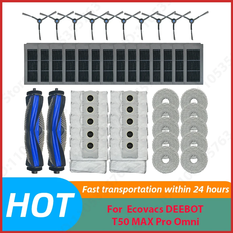 

Fit For Ecovacs DEEBOT T50 MAX Pro Omni Parts Main Roller Side Brush Filter Mop Cloth Dust Bag Accessories