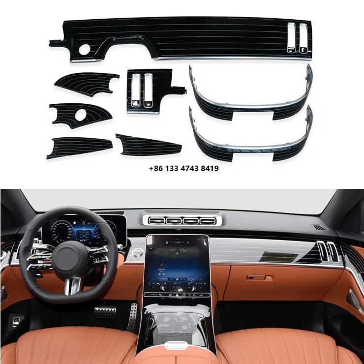 

S-Class W223 S400 S450 upgrades S680 door dashboard trim strips with new piano lacquer style interior panels
