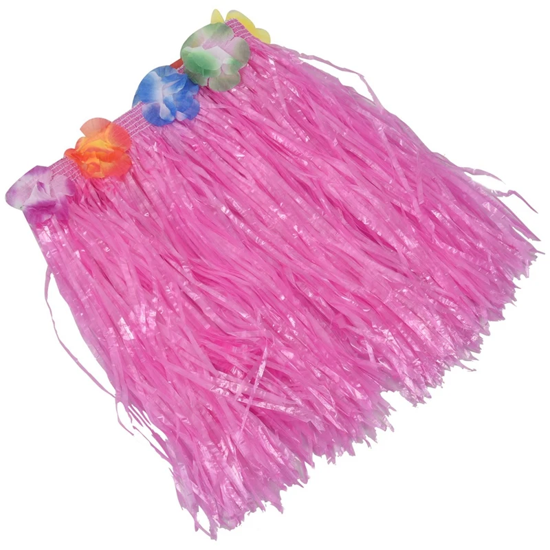 2X Set Pink Children Hawaiian Grass Skirt Hula Luau Party