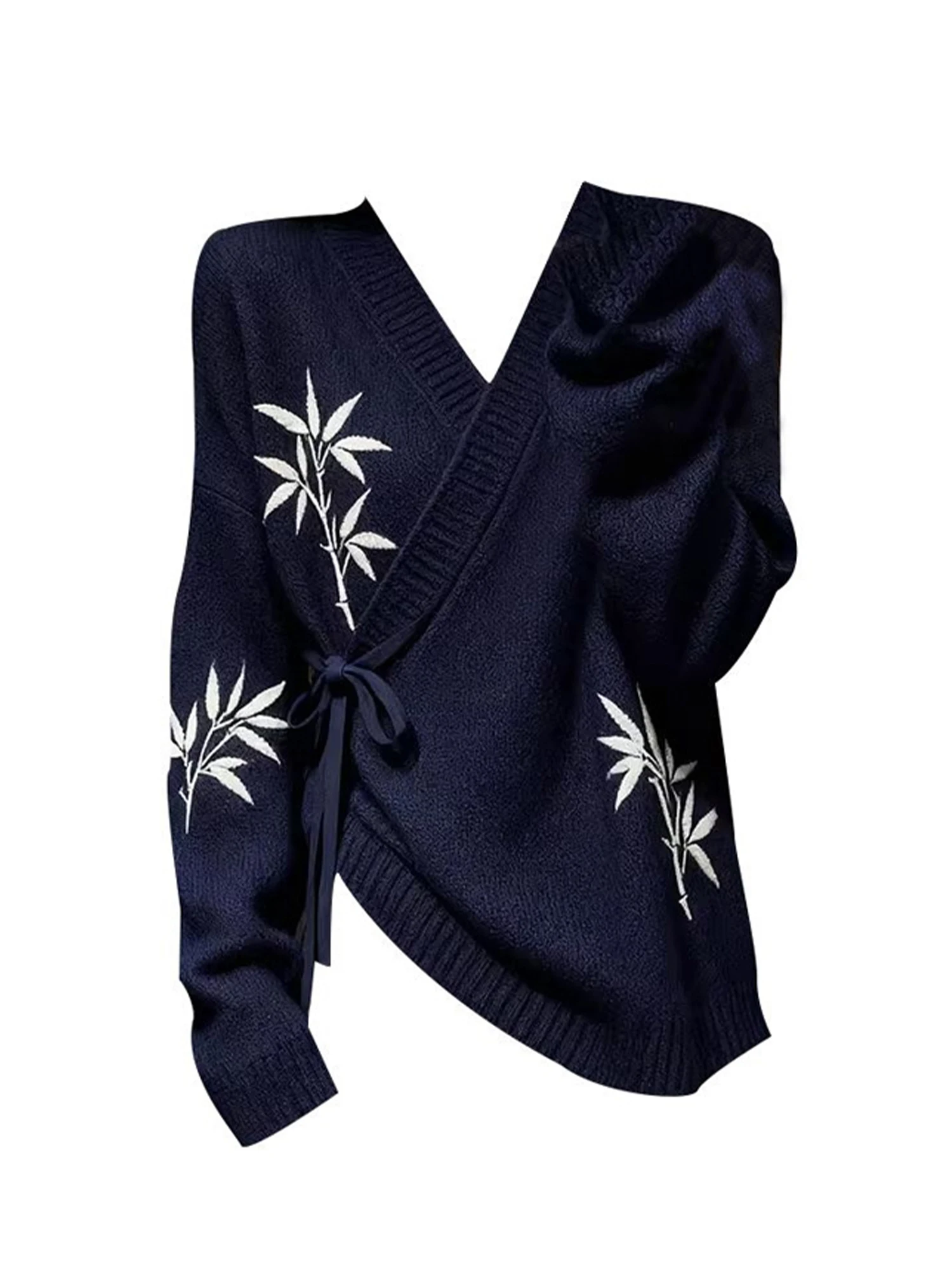 

Женский темно-синий вязаный кардиган с v-образным вырезом, винтажный джемпер в китайском стиле 2000-х годов, трикотаж, свитер с длинными рукавами, осень-зима 2025