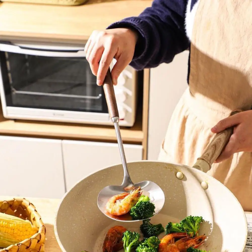 2 pezzi di legno in acciaio inossidabile spatola per funghi cucchiaio dosatore misurino in legno di noce manico lungo coltello da cucina ristorante