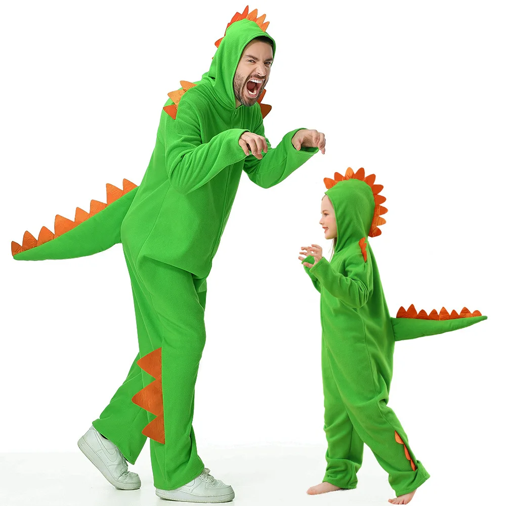 

Cartoon Green Dinosaur Cosplay Costume Boy Girls Animal Jumpsuit For Halloween Carnival Party Performance Dress